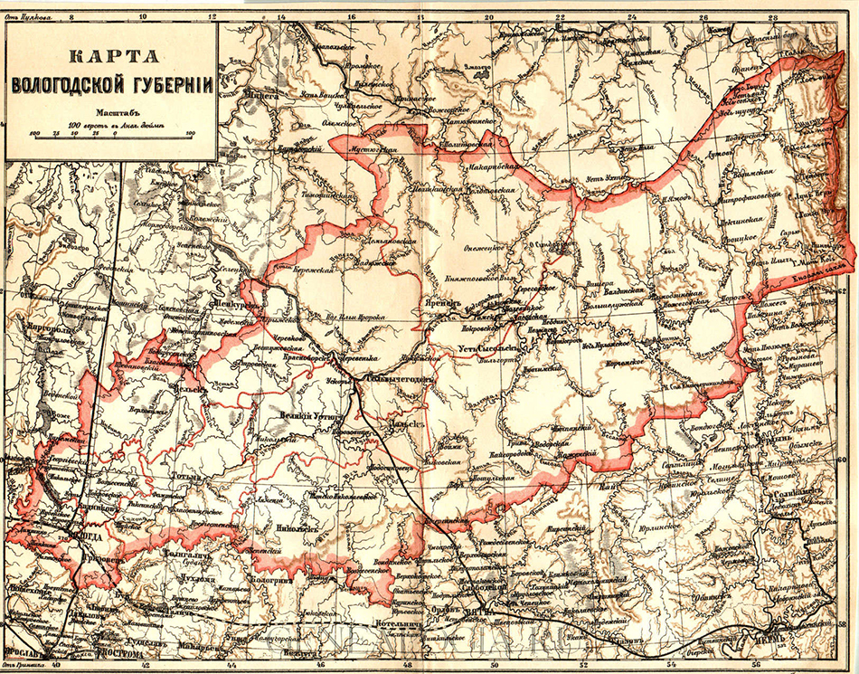Карта Вологодской губернии 19 век