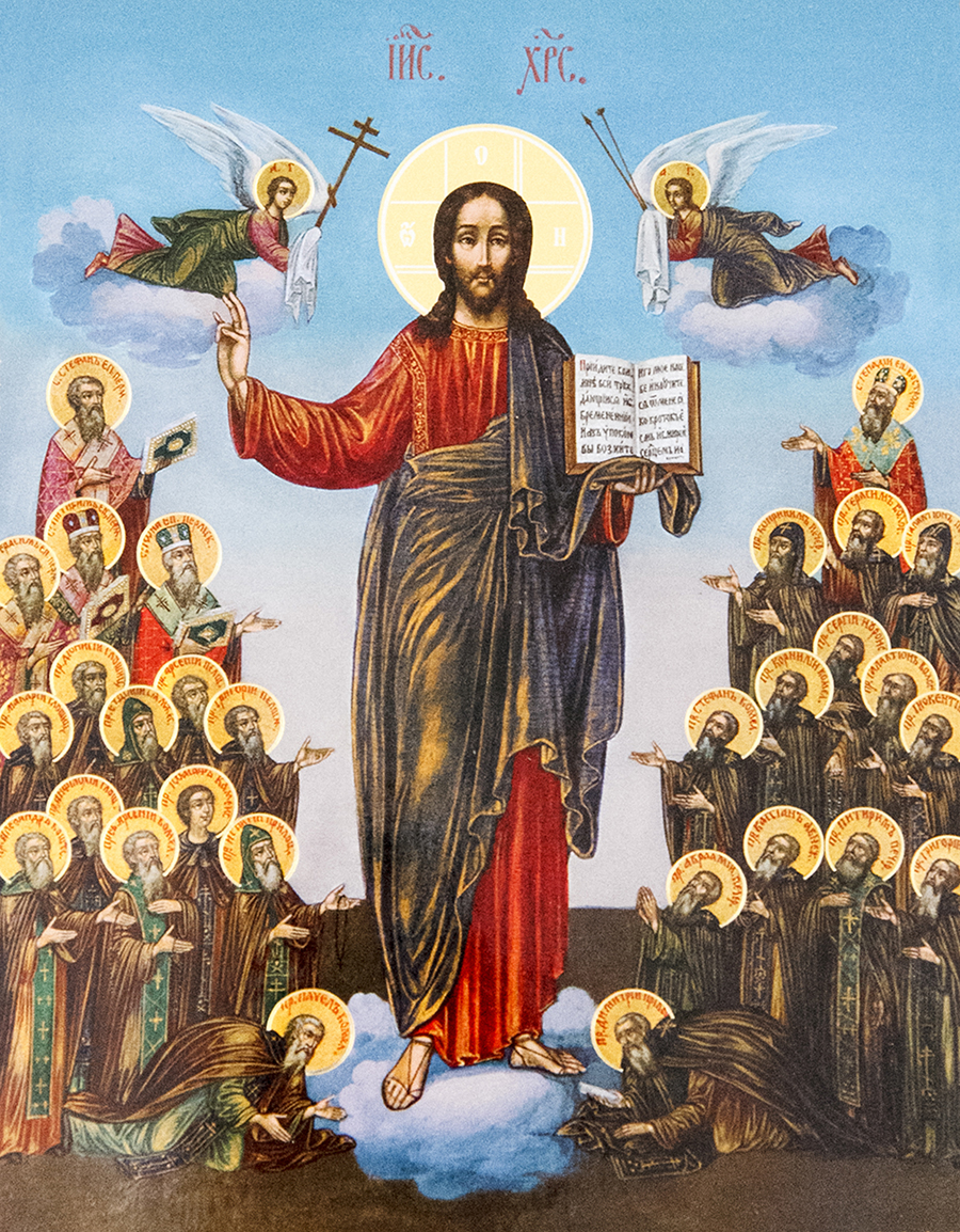 Икона Господь Вседержитель с предстоящими вологодскими святыми 19 век